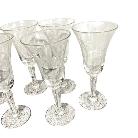 Vintage Etched Clear Crystal Cordial Glasses Flare Rim Set of 6 Mid Century Bar - Picture 4 of 10